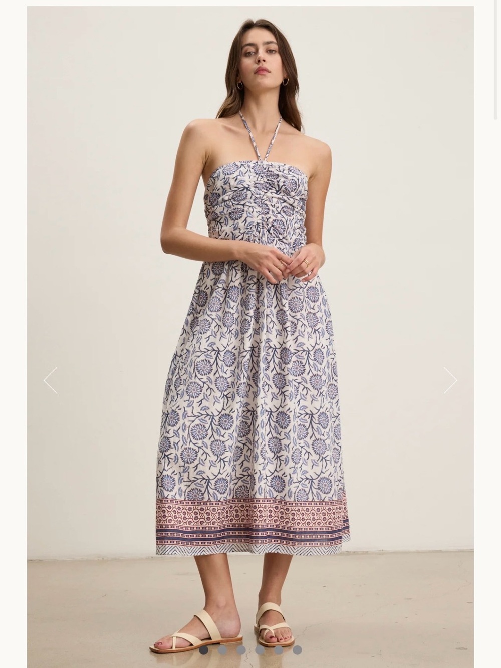 Velvet by Graham & Spencer Cream and Blue Floral Midi Dress